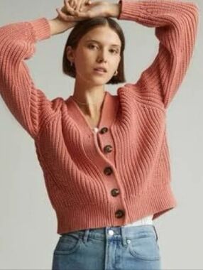 Everlane Texture Cotton Cardigan Salmon Medium